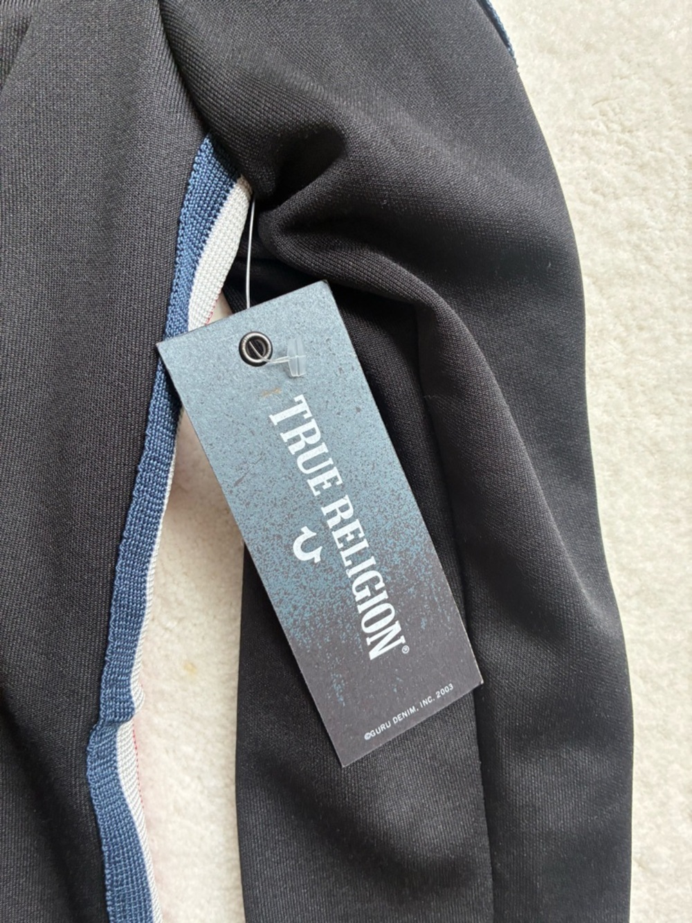 True Religion Black Jacket with Red, White & Navy Stripe Detail - Picture 5 of 5